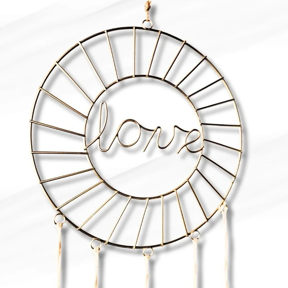 Love Wall Decor Gold Metal Hoop Dream Catcher Wood Beads Boho Tassels